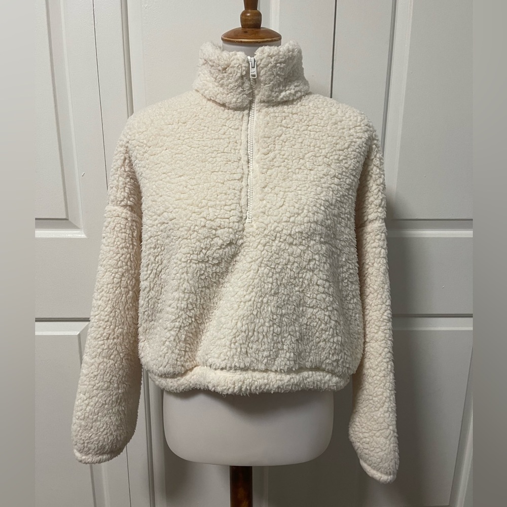 Hollister Cream Sherpa Quarter-Zip Sweater